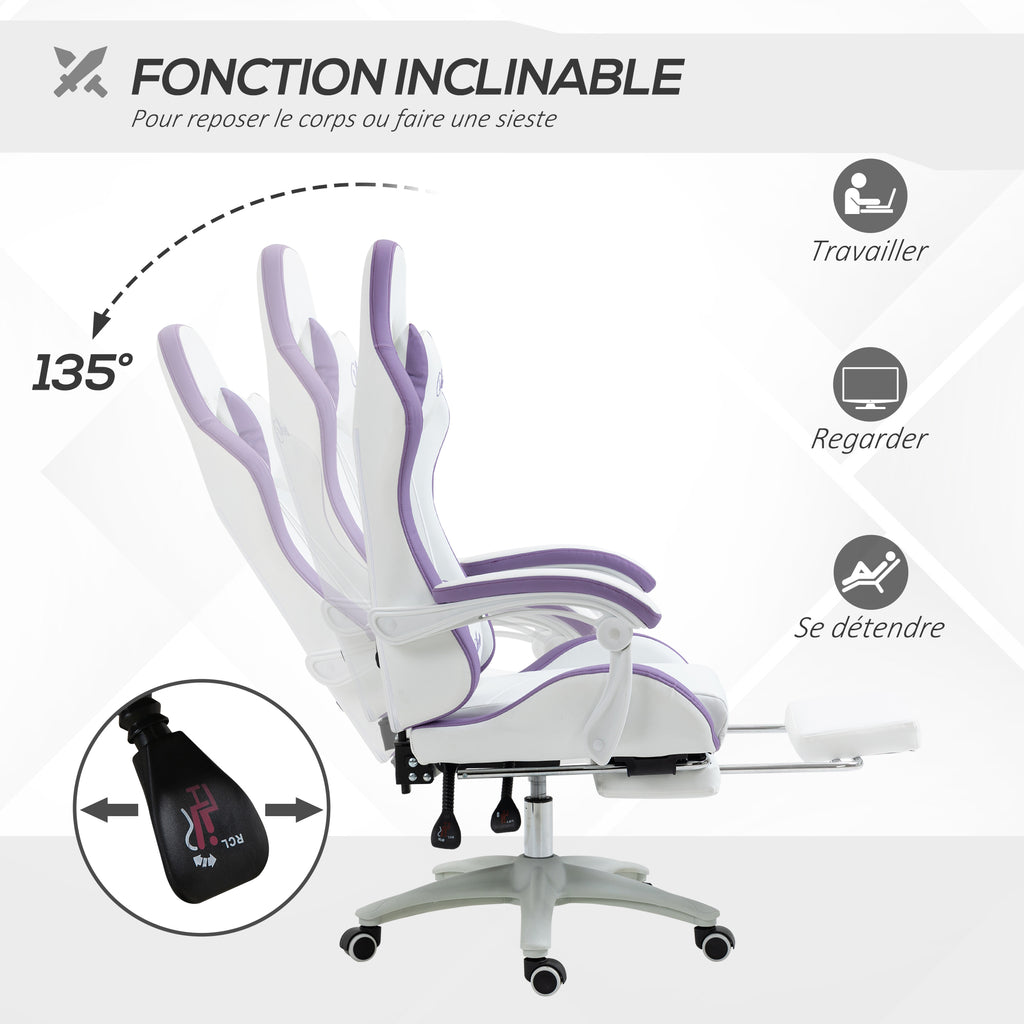 Chaise gaming fauteuil gaming ergonomique avec dossier inclinable à 135° et soutien lombaire, 65 x 6 – product view 3 | SeeMyMails Marketplace