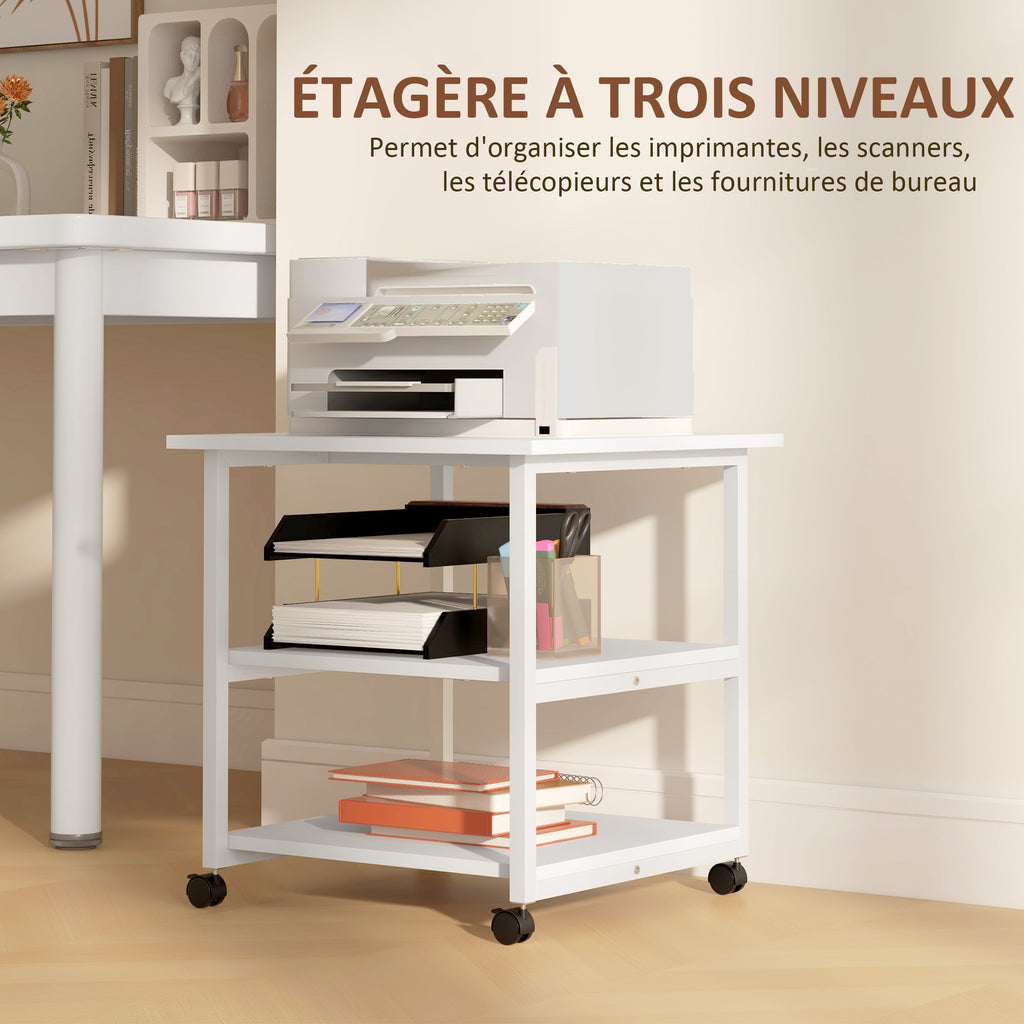 Support d'imprimante desserte de rangement 3 niveaux étagères mobile sur roulettes 50L x 50l x 52,5H – product image 9 | SeeMyMails Marketplace