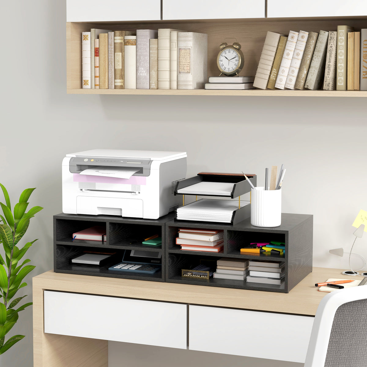 Organiseur bureau aspect noir avec 3 compartiments fournitures support d'imprimante 47 x 40 x 22,5 c – product view 2 | SeeMyMails Marketplace