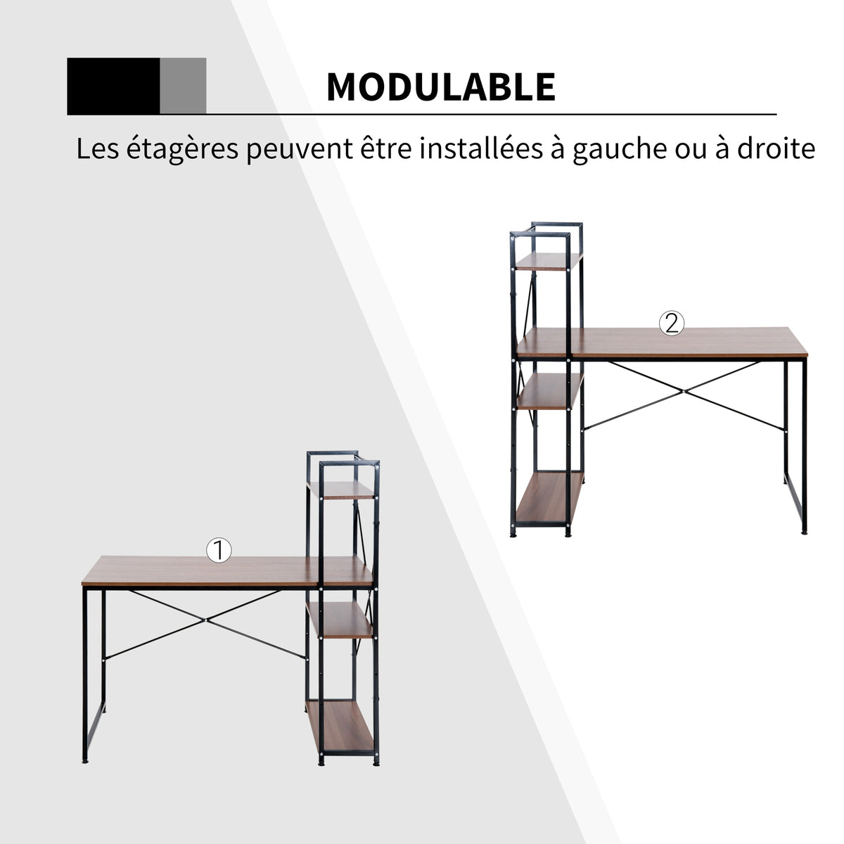 Bureau d'angle avec rangement design Industriel avec bibliothèque 3 étagères panneaux particules asp – product image 7 | SeeMyMails Marketplace