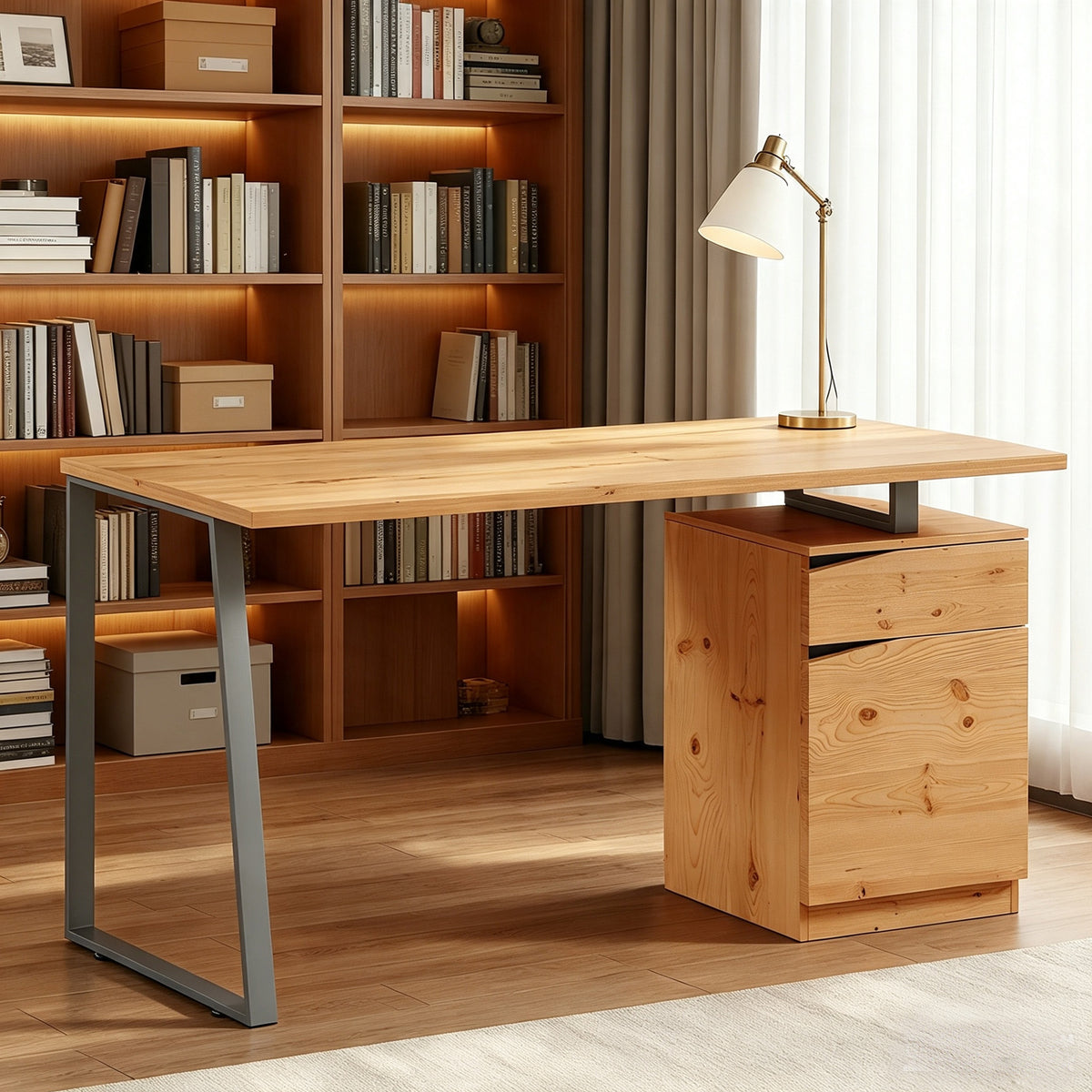 Bureau d'Ordinateur avec Placard et Tiroir 135 x 60 cm, Étagère Réglable, Pieds en Métal, Style Indu – product view 5 | SeeMyMails Marketplace