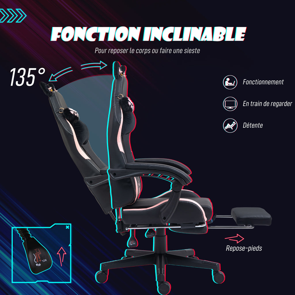 Chaise gaming ergonomique avec Oreilles de Chat, fauteuil gamer avec dossier inclinable, 65 x 62 x 1 – product view 2 | SeeMyMails Marketplace