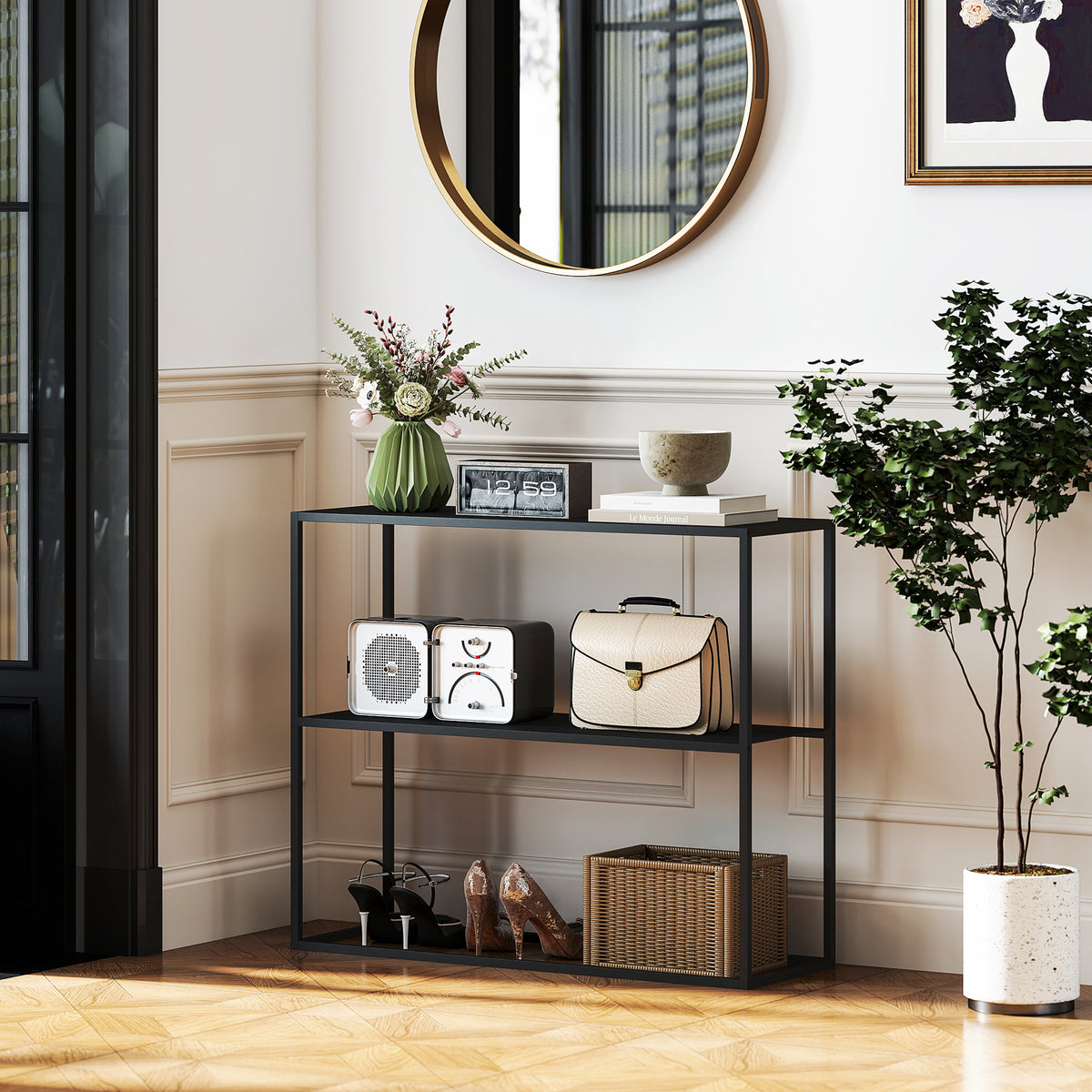Table console table d'appoint d'entrée minimaliste industrielle 2 étagères 90 x 30 x 75 cm acier noi – product image 5 | SeeMyMails Marketplace