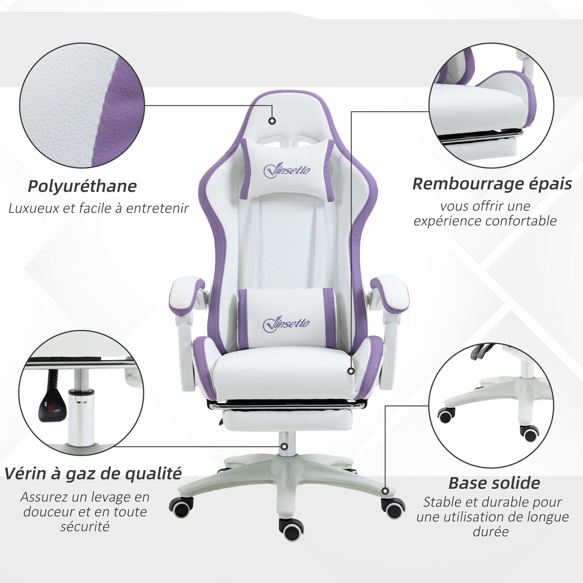 Chaise gaming fauteuil gaming ergonomique avec dossier inclinable à 135° et soutien lombaire, 65 x 6 – product view 9 | SeeMyMails Marketplace