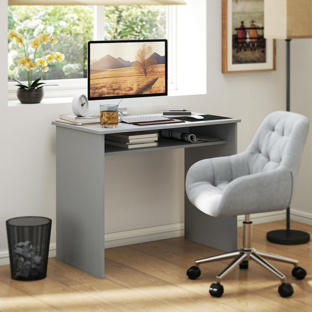 Bureau informatique sobre épuré compact avec 1 étagère, panneaux de particules, dim. 90l x 50P x 74H – product view 7 | SeeMyMails Marketplace