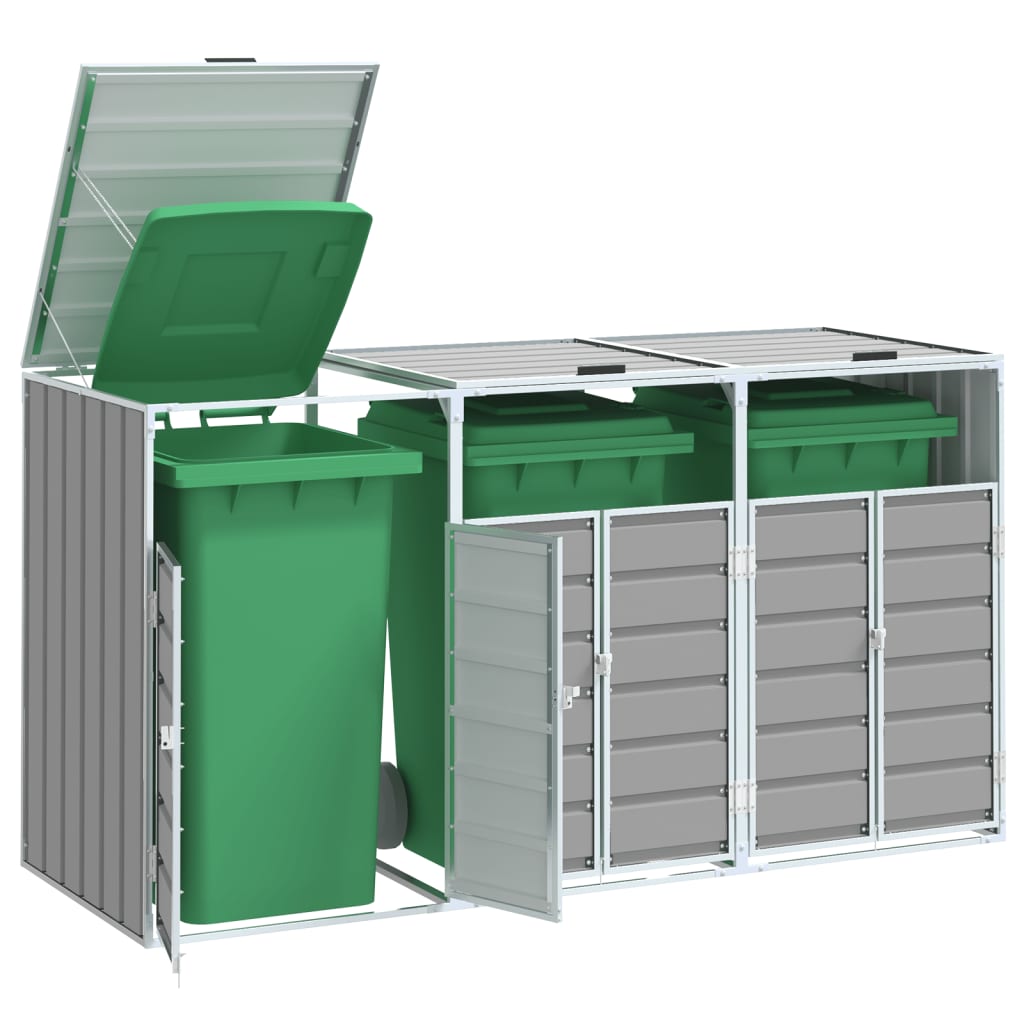 NNEVL Wheelie Bin Storage for Triple Bins Grey 216x81x115 cm Steel – product image 3 | SeeMyMails Marketplace