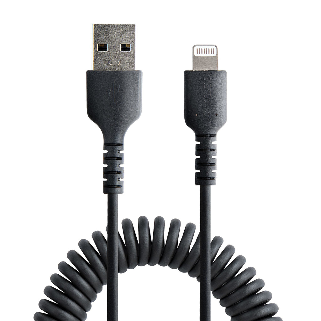 Star Tech 50cm (20in) USB to Lightning Cable, MFi Certified, Coiled iPhone Charger Cable, Black, Dur – product view 3 | SeeMyMails Marketplace