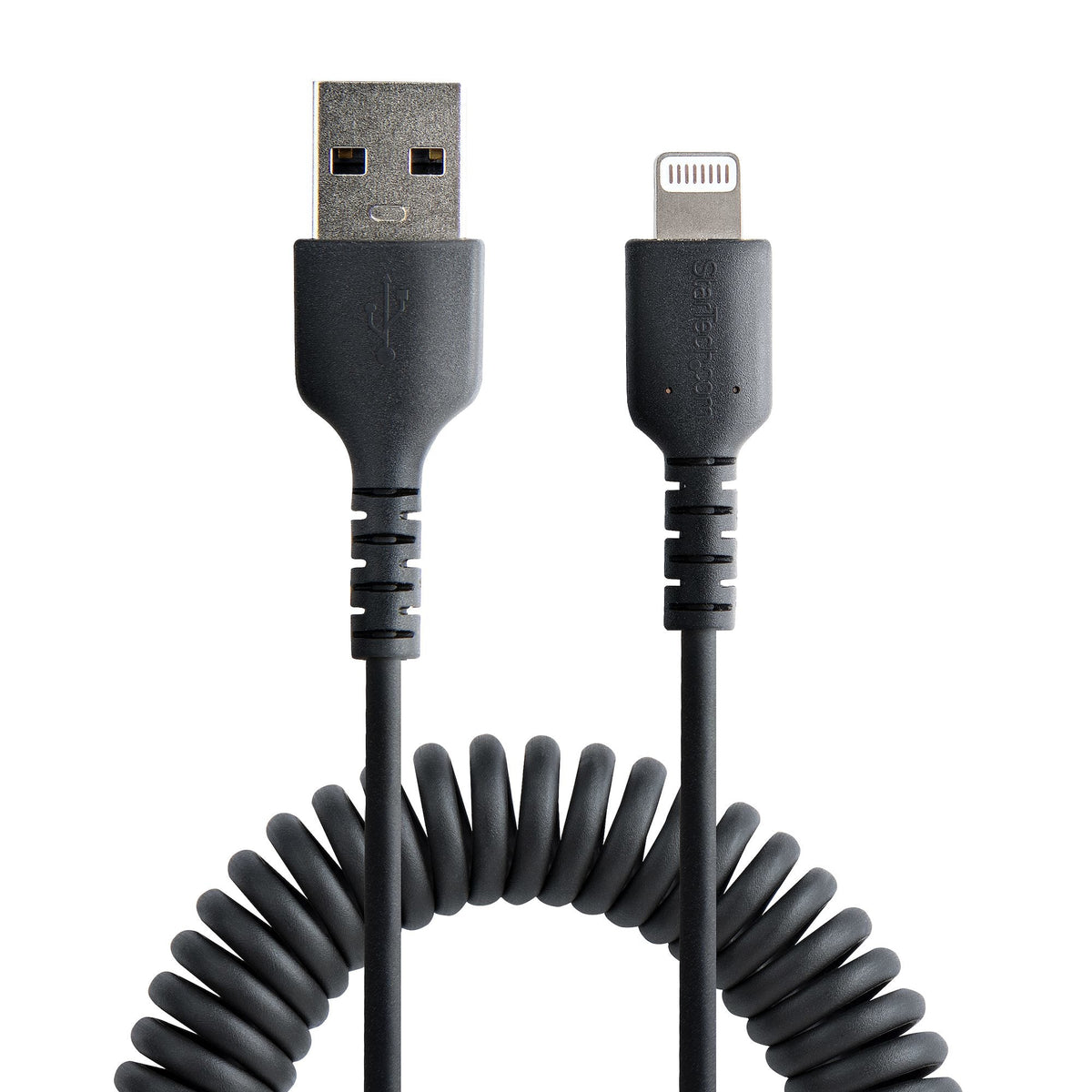 Star Tech 50cm (20in) USB to Lightning Cable, MFi Certified, Coiled iPhone Charger Cable, Black, Dur – product view 3 | SeeMyMails Marketplace