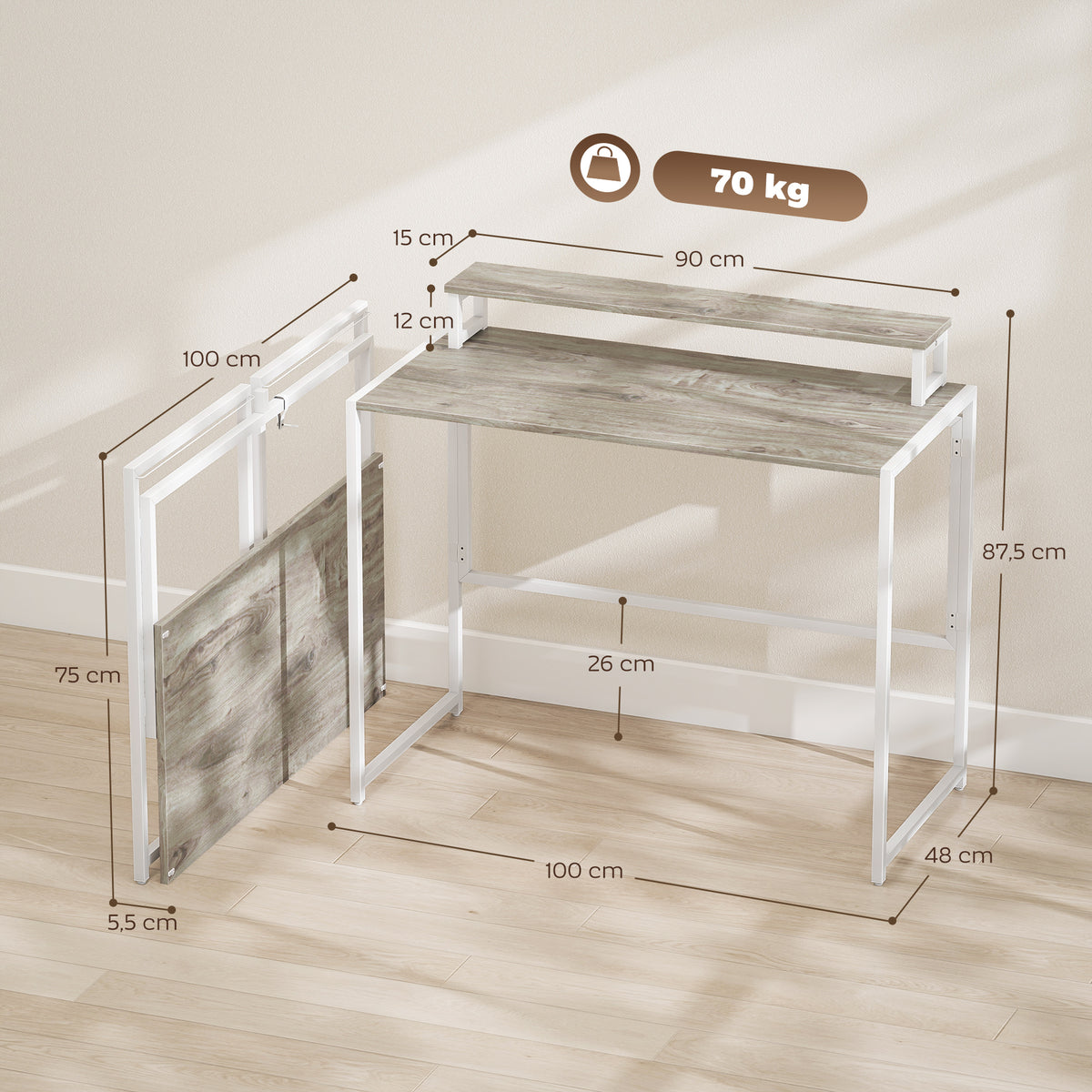 Bureau d'ordinateur pliable avec support d'écran, pour chambre, petits espaces, 100 x 48 x 87,5 cm,  | SeeMyMails Marketplace