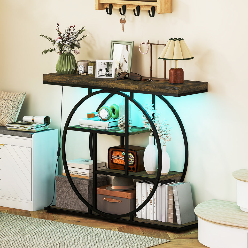 Console meuble avec éclairage LED 100 cm, table console à 4 niveaux avec étagères ouvertes, marron r – product view 7 | SeeMyMails Marketplace