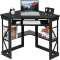 Home Office Corner Computer Desk with Keyboard Tray and Storage Shelves in Black | SeeMyMails Marketplace