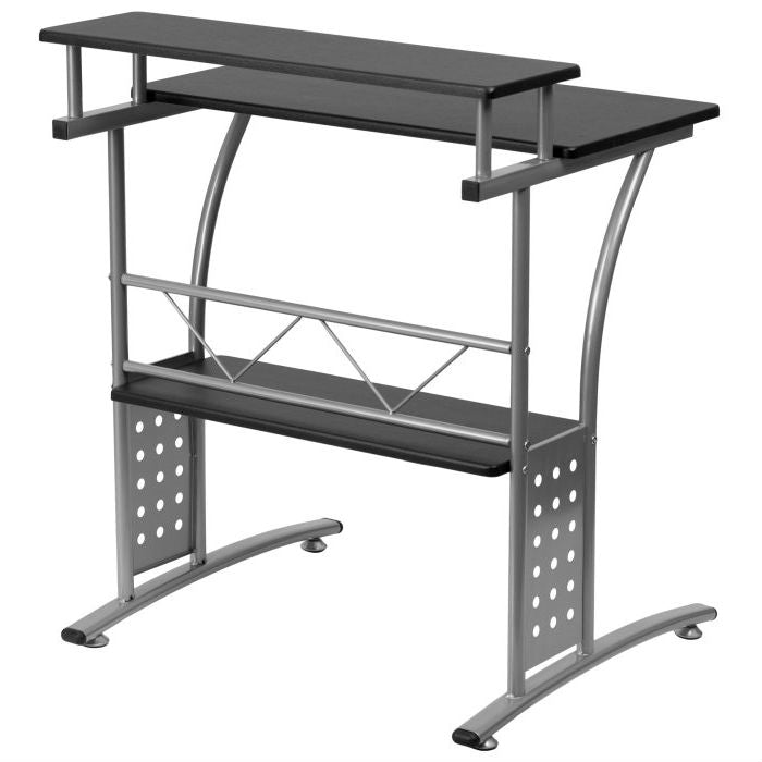 Modern Metal Frame Computer Desk with Black Laminate Top and Raised Shelf – product view 2 | SeeMyMails Marketplace