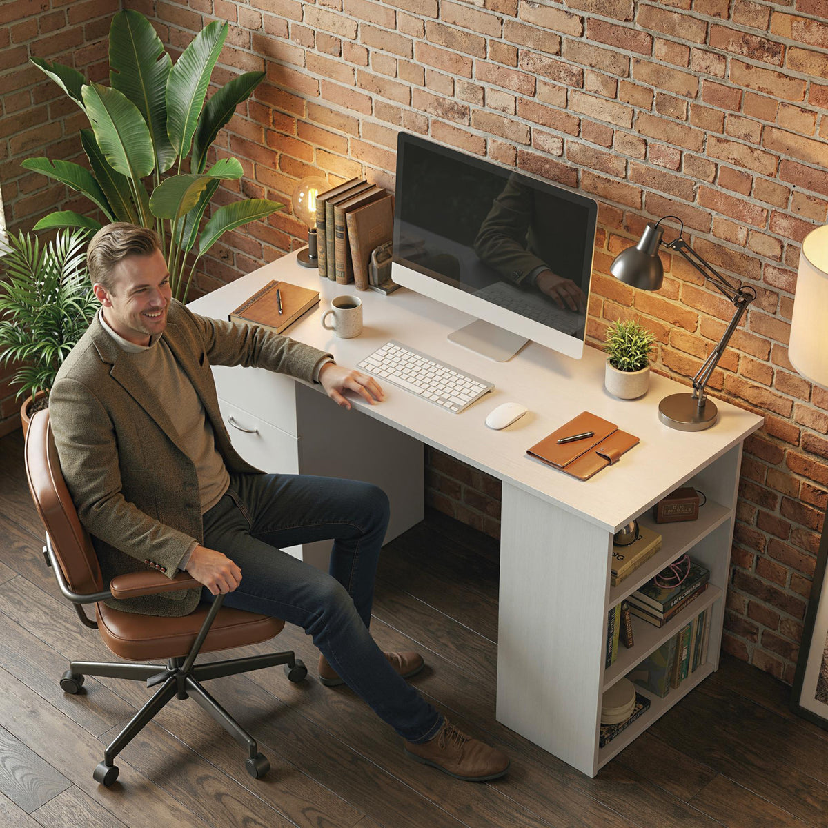 Bureau d'ordinateur avec 3 tiroirs et 3 étagères ouvertes, 120x49x72cm, bureau avec rangement révers – product image 2 | SeeMyMails Marketplace