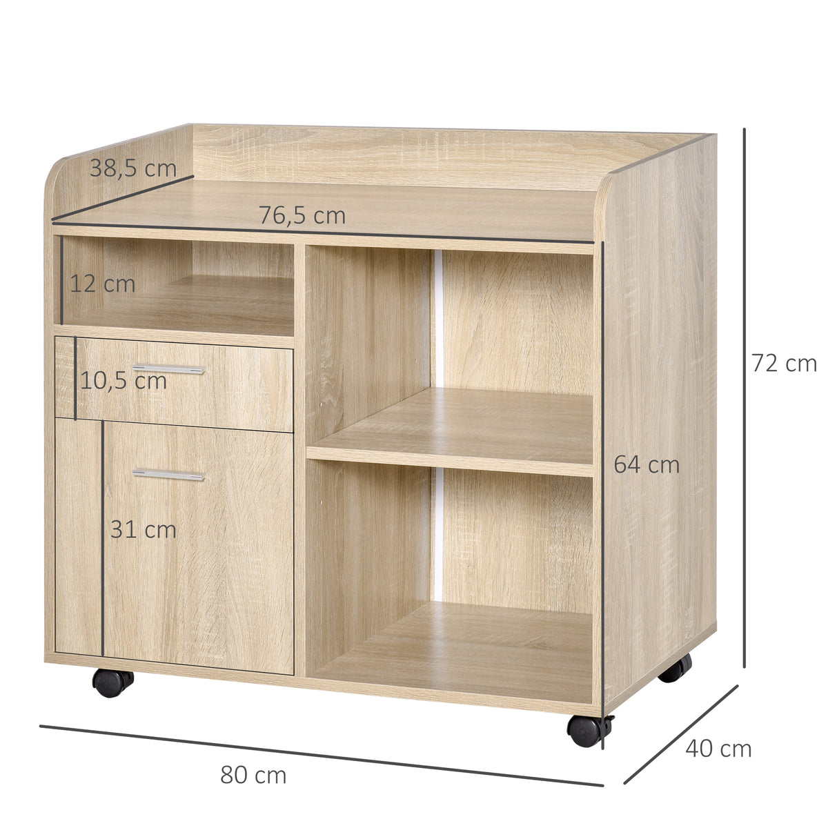 Support d'imprimante - Caisson d'organisation de Bureau Roulant - Dim. 80l x 40P x 72H cm en Bois Ch – product image 4 | SeeMyMails Marketplace