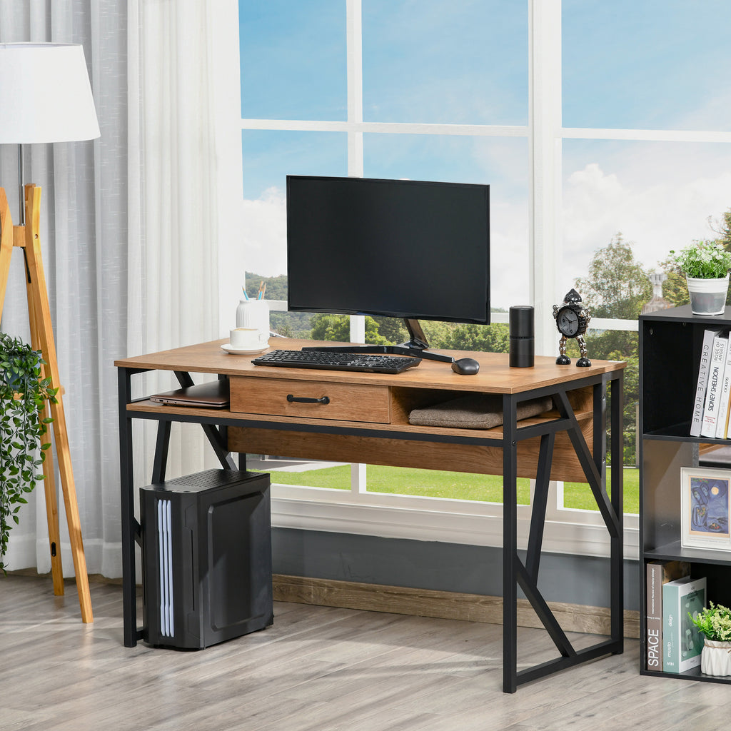 Bureau Style Industriel 120L x 60l x 76H cm tiroir + 2 niches piètement métal Noir Plateau, pour Étu – product view 2 | SeeMyMails Marketplace