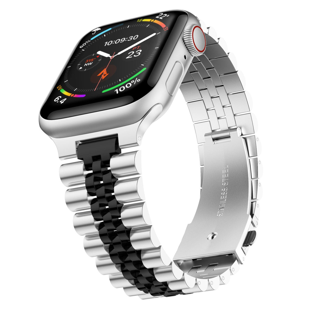 Stainless Steel Link Bracelet Band - The Perth in Silver and Black Large - Compatible with Apple Wat | SeeMyMails Marketplace