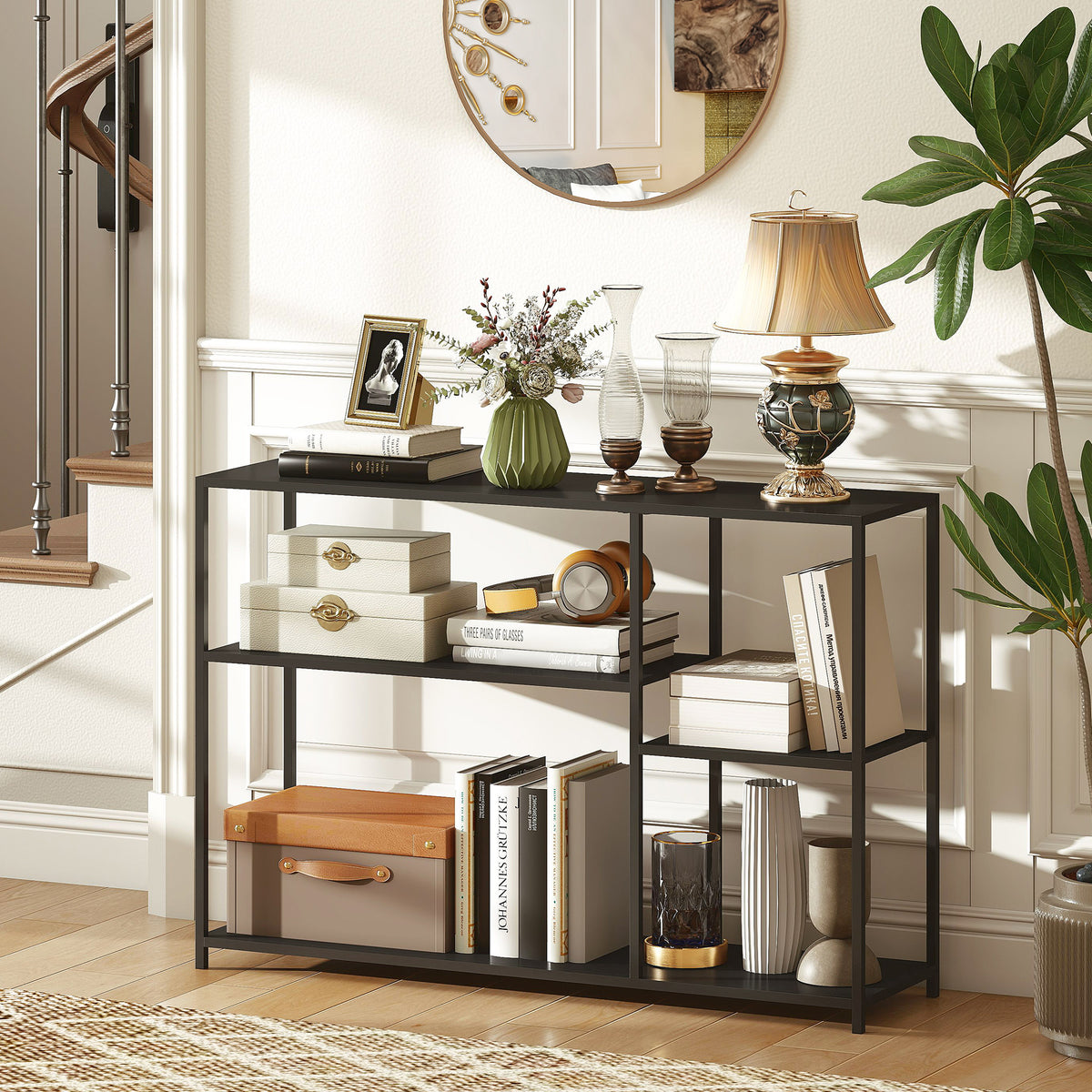 Console meuble étroite à 4 niveaux style industriel cadre en acier, 110 x 30 x 75 cm, noir – product image 6 | SeeMyMails Marketplace