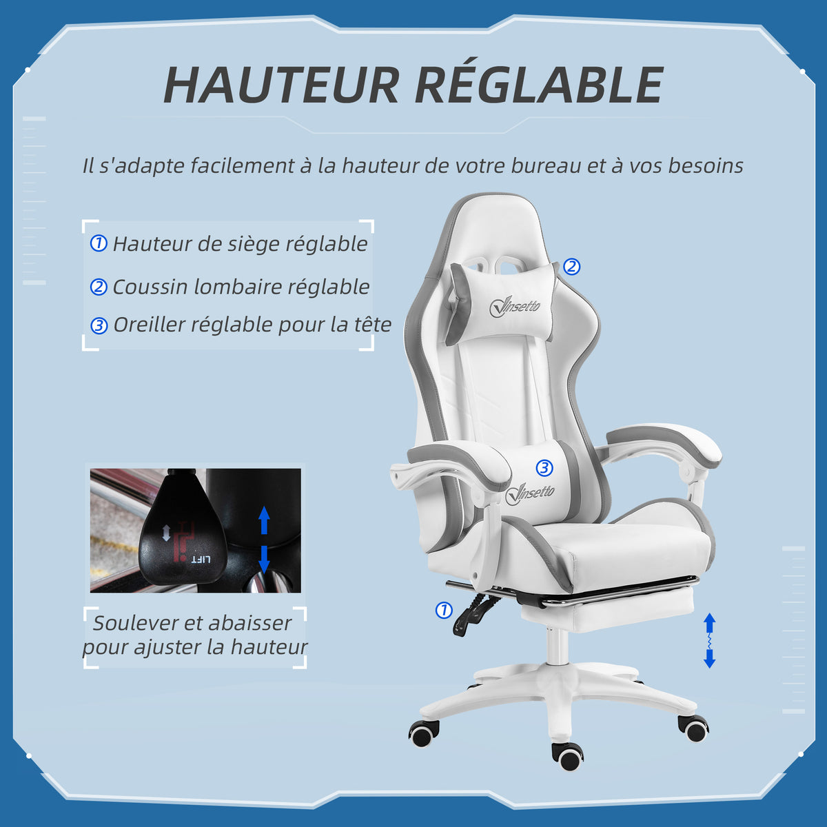 Chaise gaming fauteuil gaming ergonomique avec dossier inclinable à 135° et soutien lombaire, 65 x 6 – product view 4 | SeeMyMails Marketplace