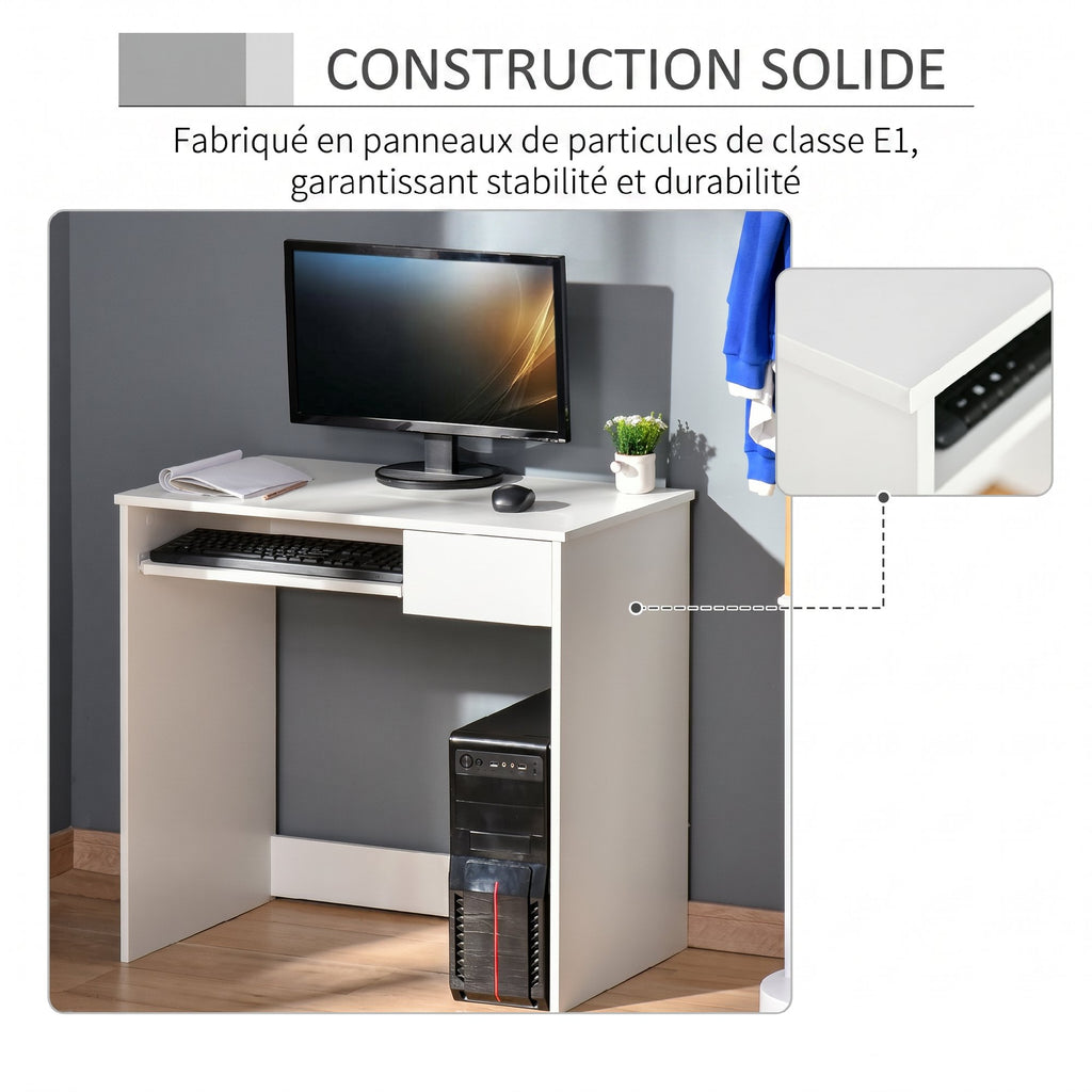 Bureau d'Ordinateur, 80 x 45 x 75 cm, Bureau avec Rangement, Plateau pour Clavier et Tiroir, Blanc – product view 4 | SeeMyMails Marketplace