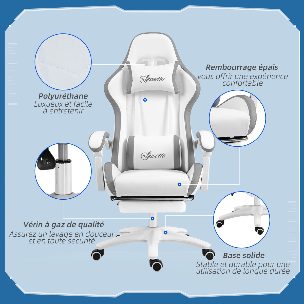 Chaise gaming fauteuil gaming ergonomique avec dossier inclinable à 135° et soutien lombaire, 65 x 6 – product view 7 | SeeMyMails Marketplace