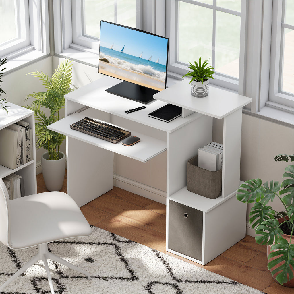 Bureau Informatique multimédia étagères Tablette Clavier Panier Gris Panneaux Particules Blanc – product image 5 | SeeMyMails Marketplace