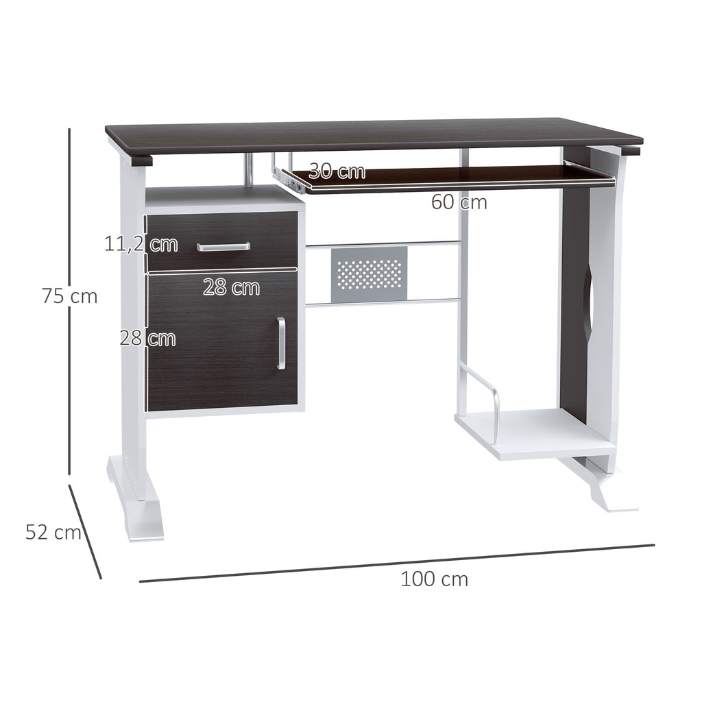 Bureau d'ordinateur, 100 x 52 x 75 cm, bureau avec tablette coulissante pour clavier, tiroirs et sup – product image 3 | SeeMyMails Marketplace