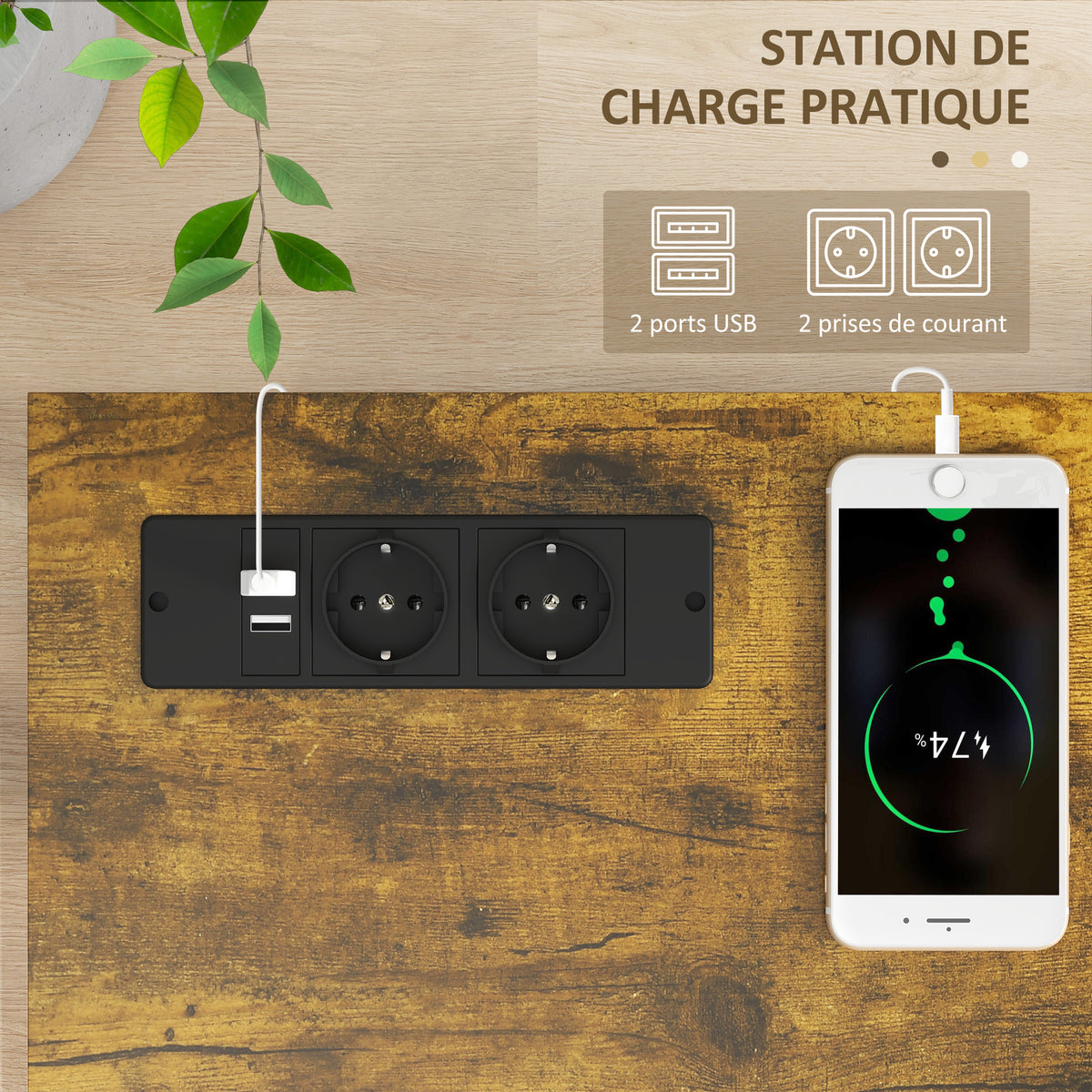 Console meuble étroite à 2 niveaux style industriel avec prises de courant et USB, 100 x 24 x 75 cm, – product image 9 | SeeMyMails Marketplace
