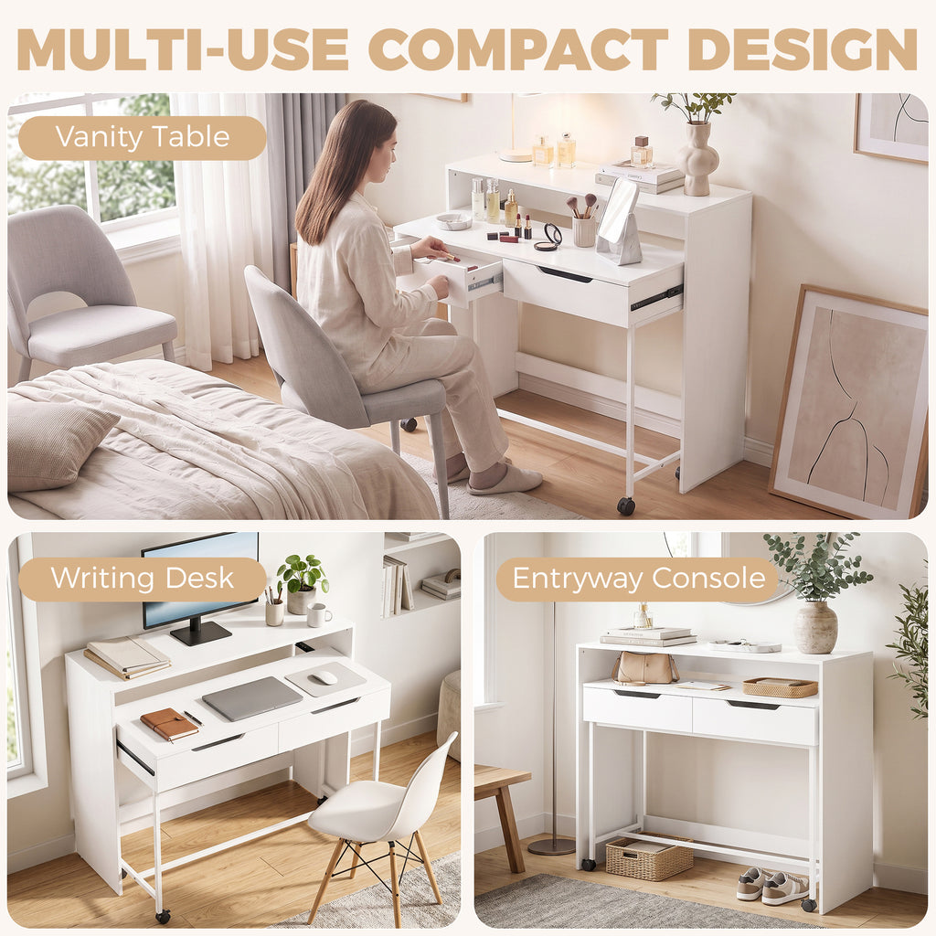 Bureau d'Ordinateur Extensible 100 cm avec 2 Tiroirs, Bureau avec Rangement, Style Moderne, Blanc – product image 9 | SeeMyMails Marketplace