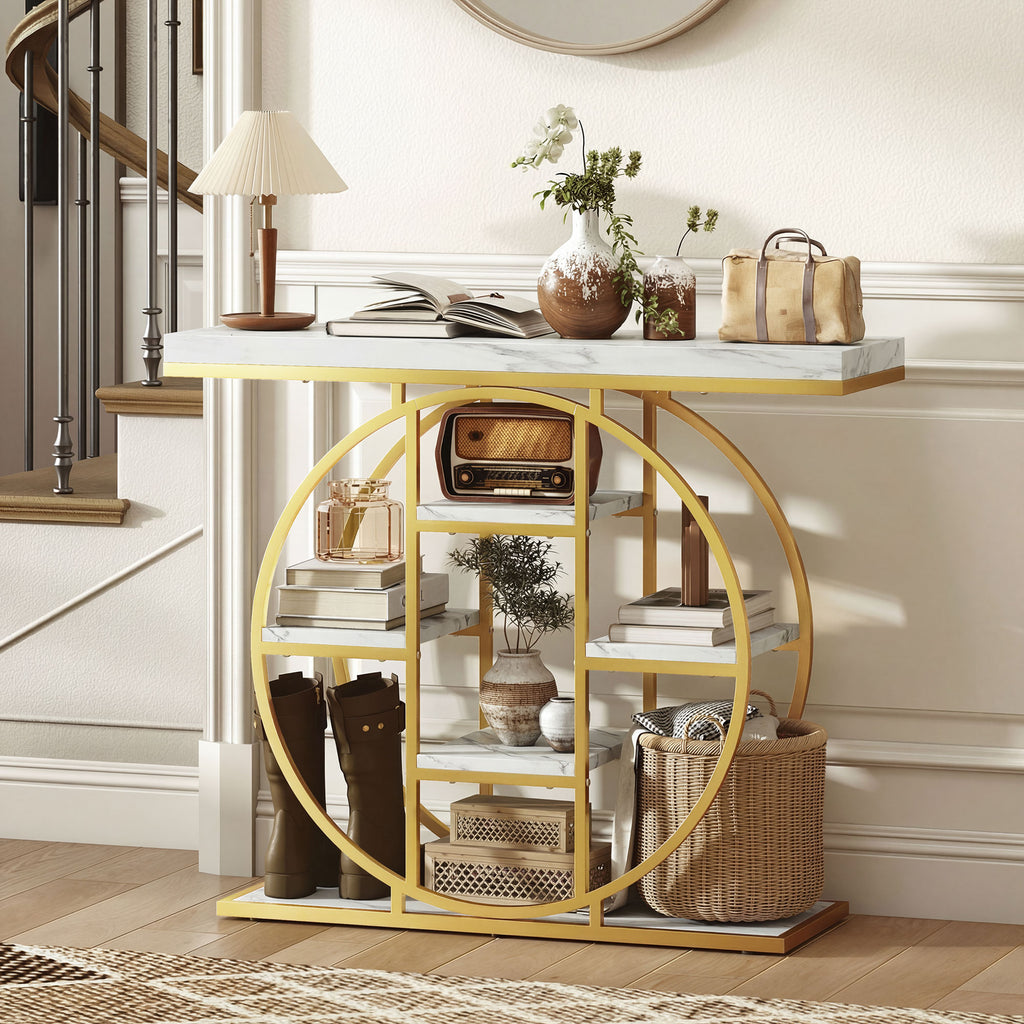 Table Console d'Entrée Meuble d'Entrée Industrielle 6 Étagères Rangement Plateau 4cm 100 x 30 x 81,5 | SeeMyMails Marketplace