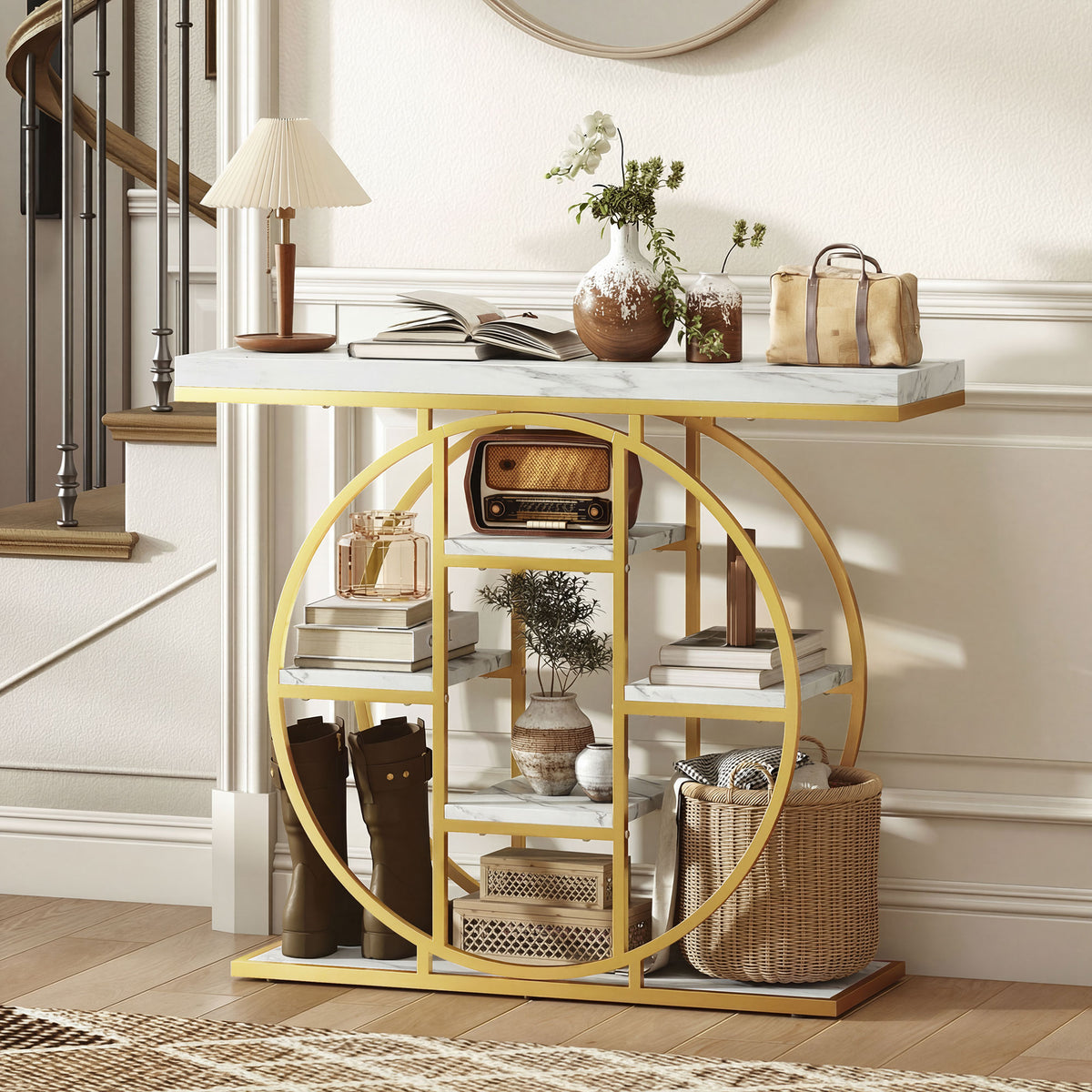 Table Console d'Entrée Meuble d'Entrée Industrielle 6 Étagères Rangement Plateau 4cm 100 x 30 x 81,5 | SeeMyMails Marketplace