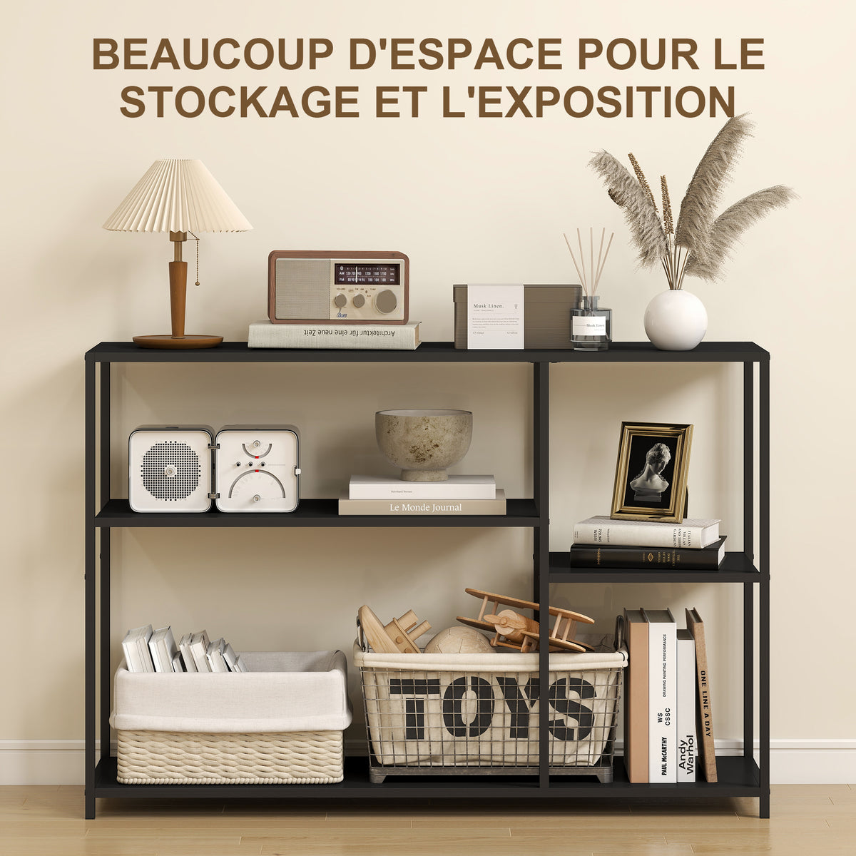 Console meuble étroite à 4 niveaux style industriel cadre en acier, 110 x 30 x 75 cm, noir – product image 9 | SeeMyMails Marketplace