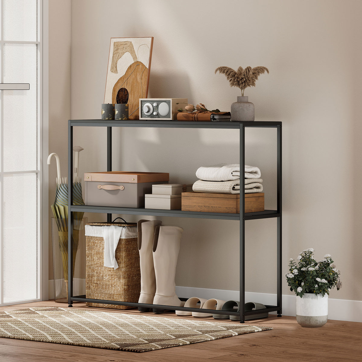 Table Console en Acier 2 Étagères Design Moderne pour Salon Entrée Couloir 100 x 30 x 87 cm Noir – product image 8 | SeeMyMails Marketplace