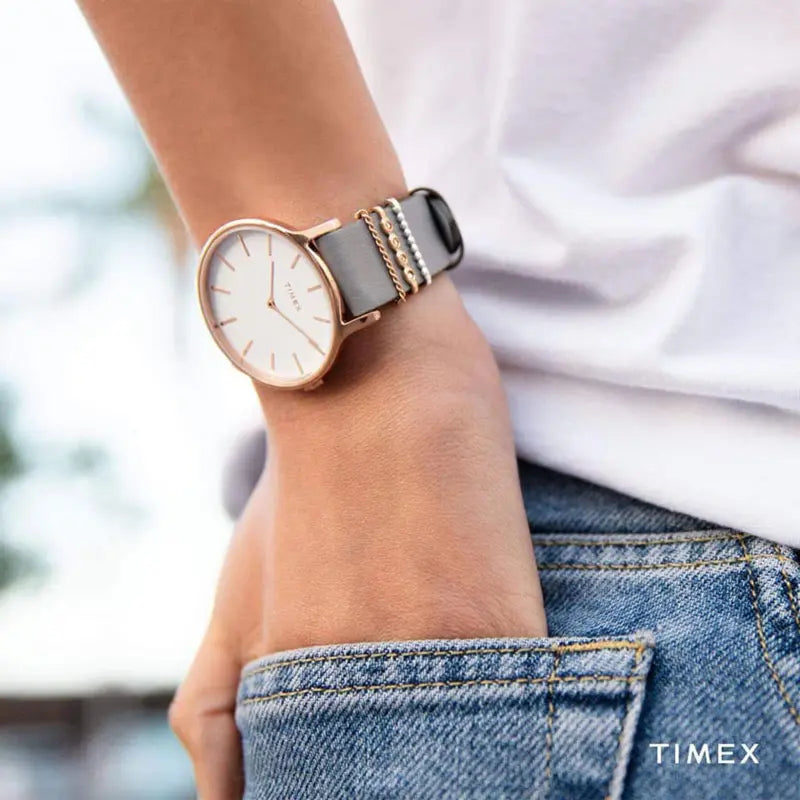 Timex Women's Gray Leather Watch, White Dial | Tw2t45400 – product image 2 | SeeMyMails Marketplace