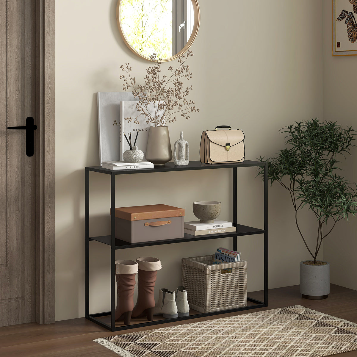 Table console table d'appoint d'entrée minimaliste industrielle 2 étagères 90 x 30 x 75 cm acier noi | SeeMyMails Marketplace