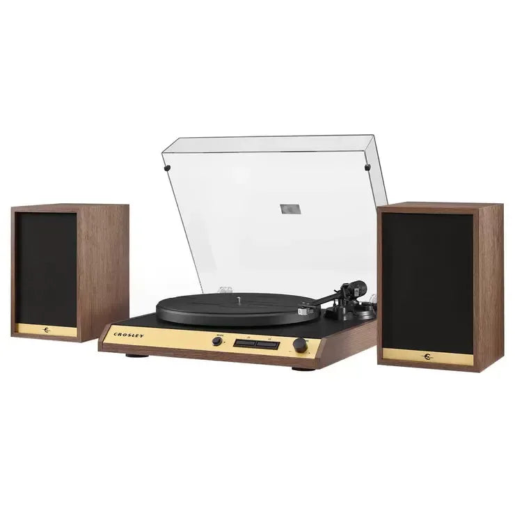 Vinyl Record Shelf Turntable with Speakers, Walnut Finish | SeeMyMails Marketplace