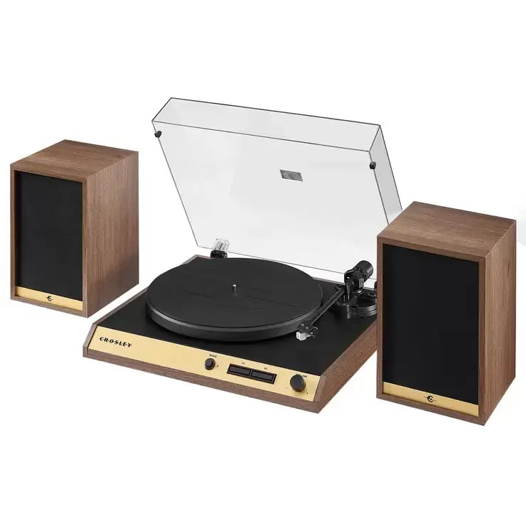 Vinyl Record Shelf Turntable with Speakers, Walnut Finish – product image 2 | SeeMyMails Marketplace