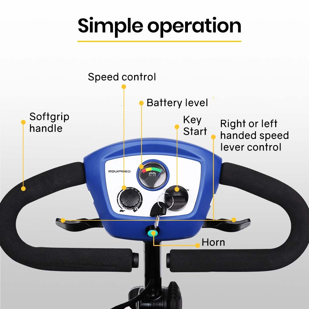 EQUIPMED Electric Mobility Scooter Portable Folding for Elderly Older Adult, SmartRider Black & Blue – product view 4 | SeeMyMails Marketplace