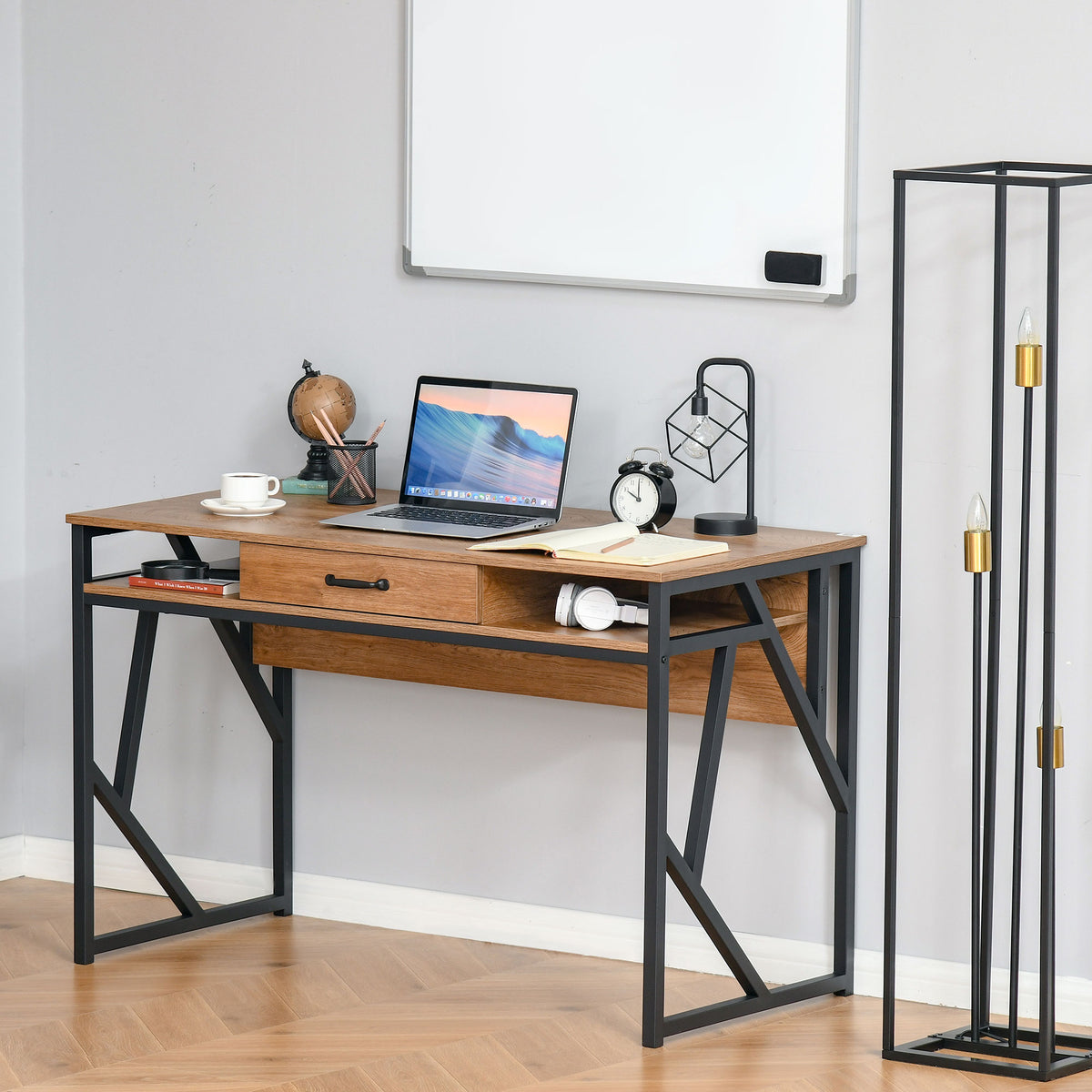 Bureau Style Industriel 120L x 60l x 76H cm tiroir + 2 niches piètement métal Noir Plateau, pour Étu – product view 10 | SeeMyMails Marketplace