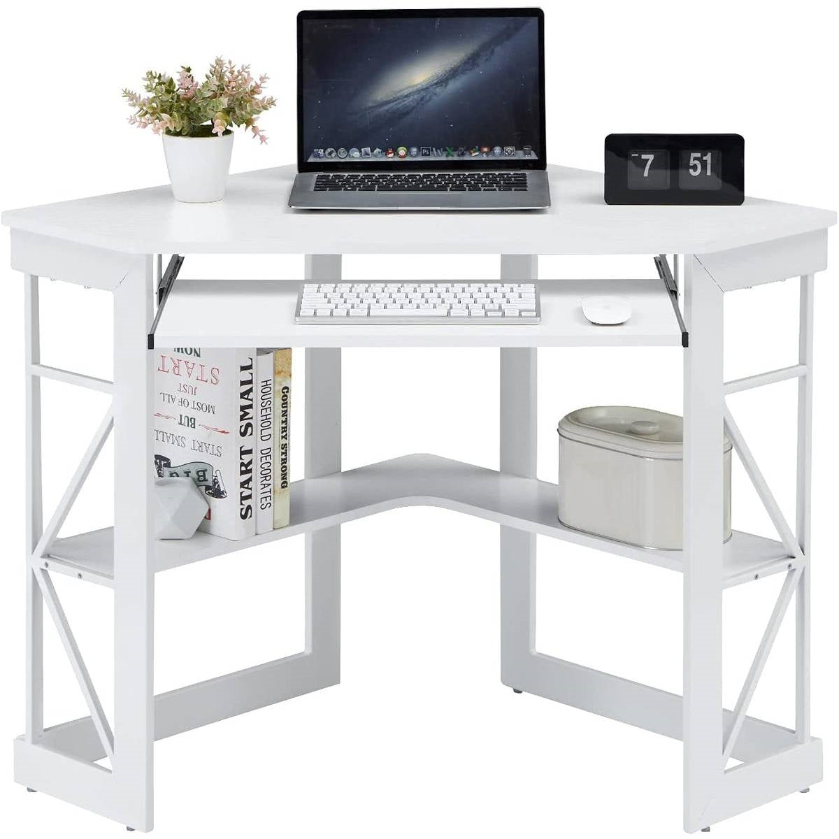 Corner Computer Desk with Keyboard Tray Storage Shelves in White – product view 5 | SeeMyMails Marketplace