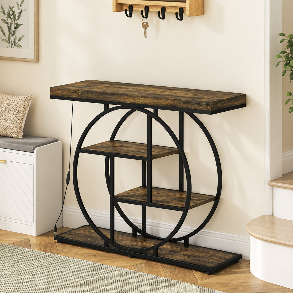 Console meuble avec éclairage LED 100 cm, table console à 4 niveaux avec étagères ouvertes, marron r – product view 9 | SeeMyMails Marketplace