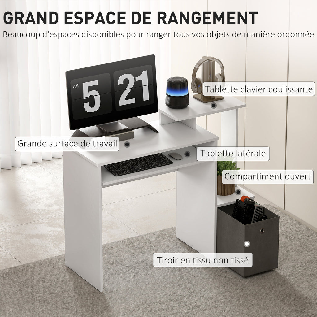 Bureau Informatique multimédia étagères Tablette Clavier Panier Gris Panneaux Particules Blanc | SeeMyMails Marketplace