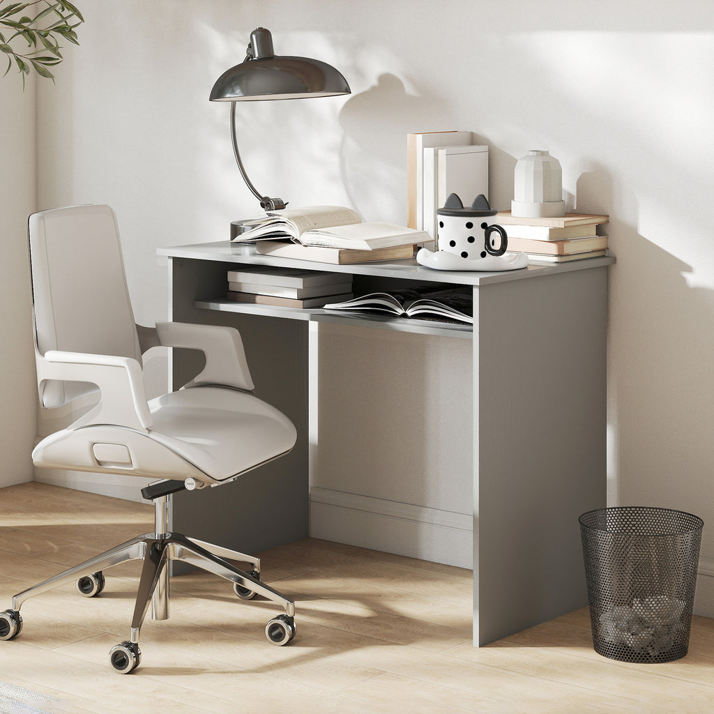 Bureau informatique sobre épuré compact avec 1 étagère, panneaux de particules, dim. 90l x 50P x 74H – product view 10 | SeeMyMails Marketplace