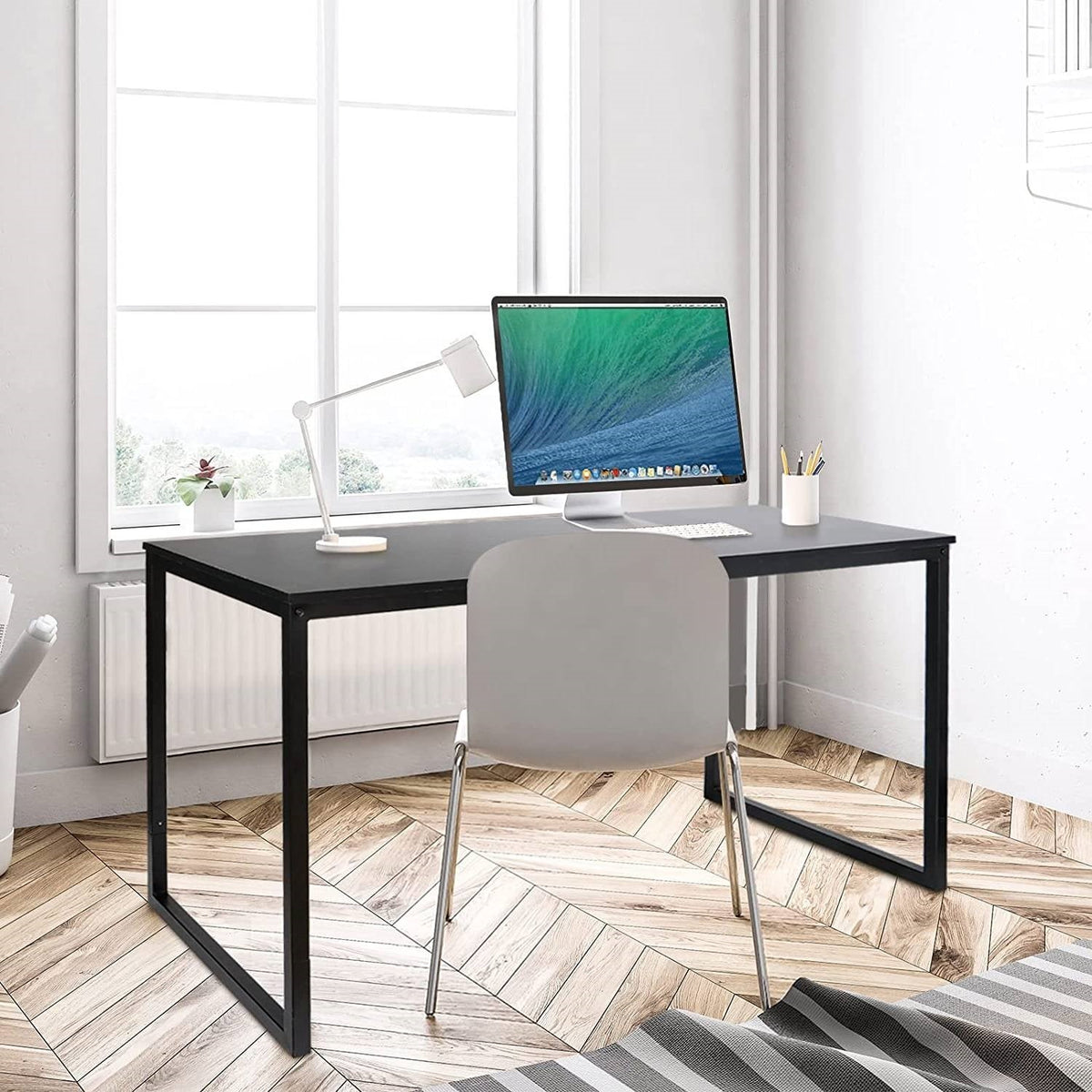 Black Metal Frame Wood Top Modern Home Office Laptop Computer Desk Writing Table | SeeMyMails Marketplace