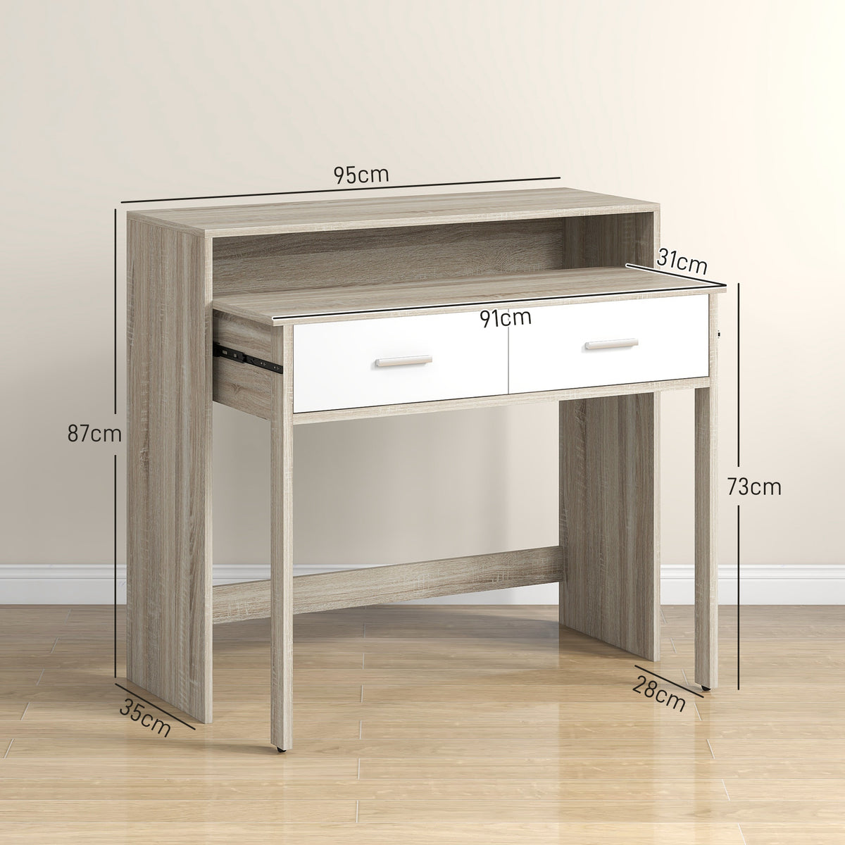 Table console avec plateau coulissant et 2 tiroirs, table de couloir avec rangement, 95l x 35P x 87H – product image 7 | SeeMyMails Marketplace
