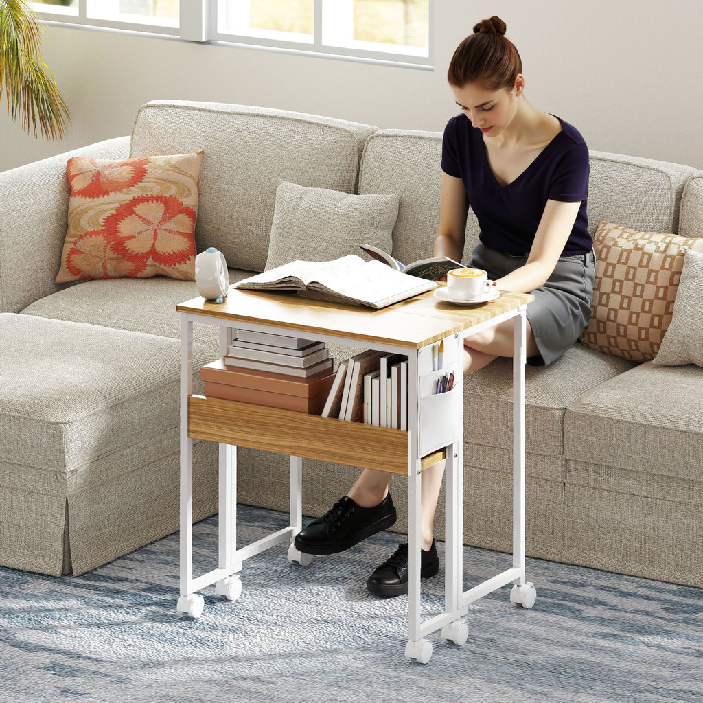Bureau pliable sur roulettes 63 x 50 cm avec étagère et sac de rangement, bois naturel – product image 5 | SeeMyMails Marketplace