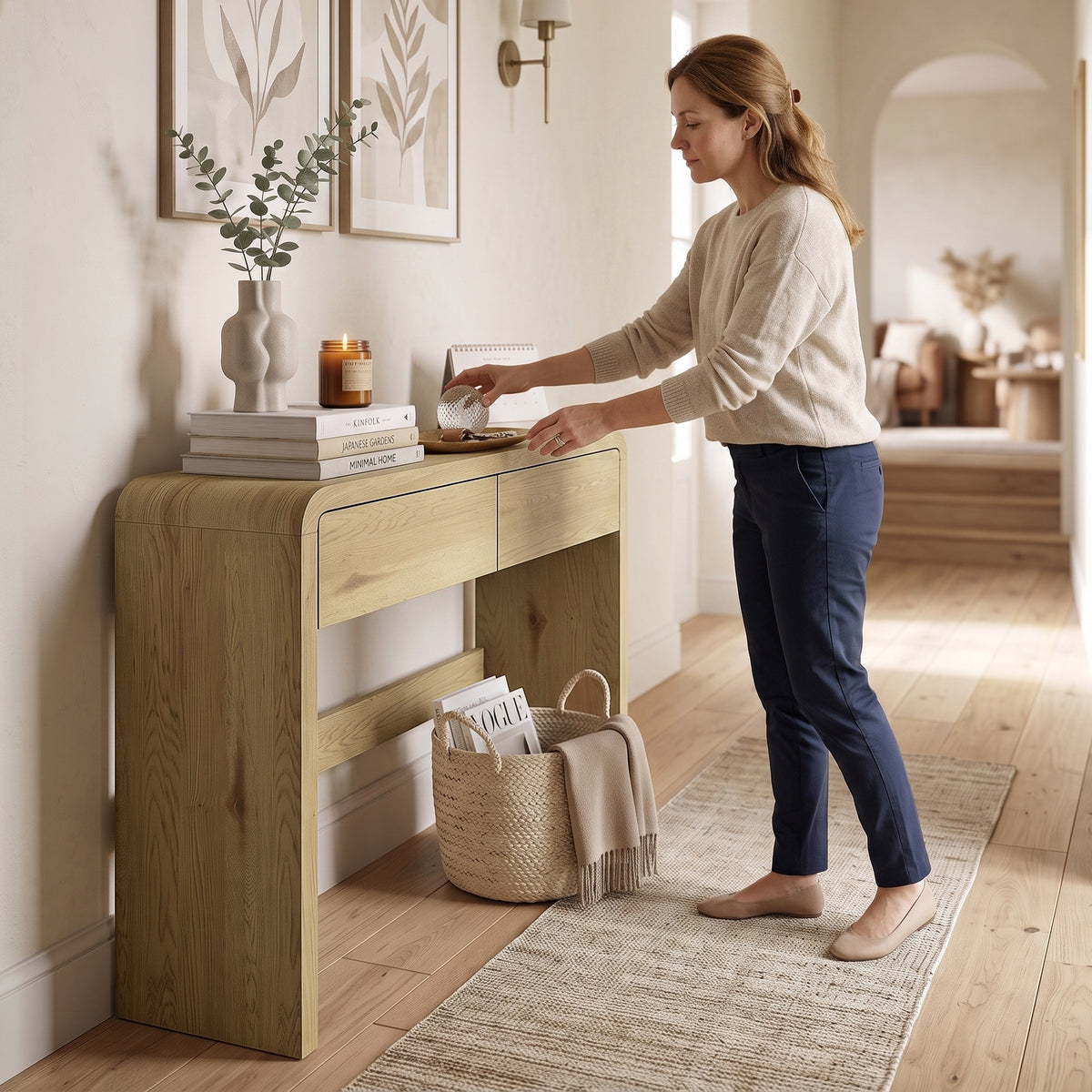 Table Console avec 2 Tiroirs, Console Meuble, 100 x 30 x 85 cm, Coins Arrondis et Plateau Épais, Boi – product view 4 | SeeMyMails Marketplace