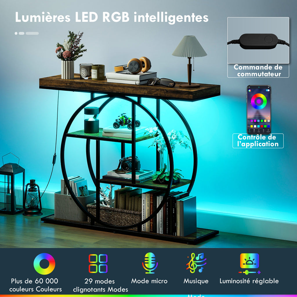 Console meuble avec éclairage LED 100 cm, table console à 4 niveaux avec étagères ouvertes, marron r | SeeMyMails Marketplace