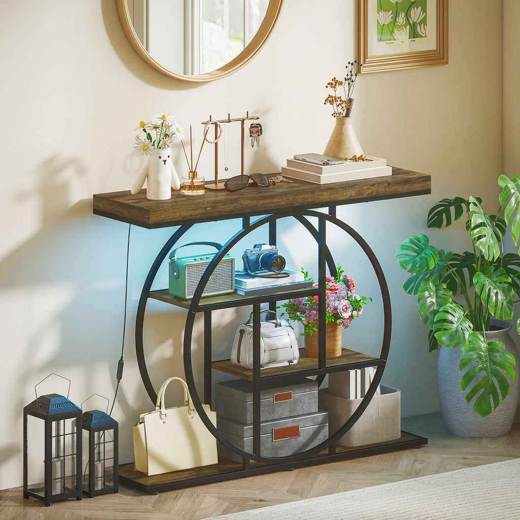 Console meuble avec éclairage LED 100 cm, table console à 4 niveaux avec étagères ouvertes, marron r – product view 4 | SeeMyMails Marketplace