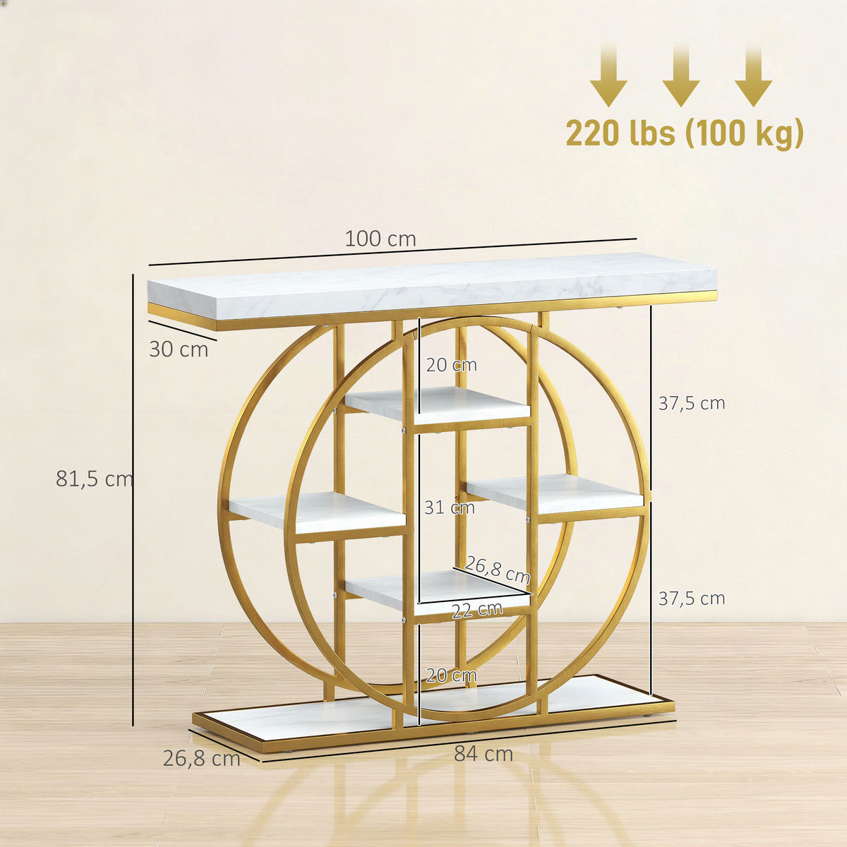 Table Console d'Entrée Meuble d'Entrée Industrielle 6 Étagères Rangement Plateau 4cm 100 x 30 x 81,5 – product view 7 | SeeMyMails Marketplace