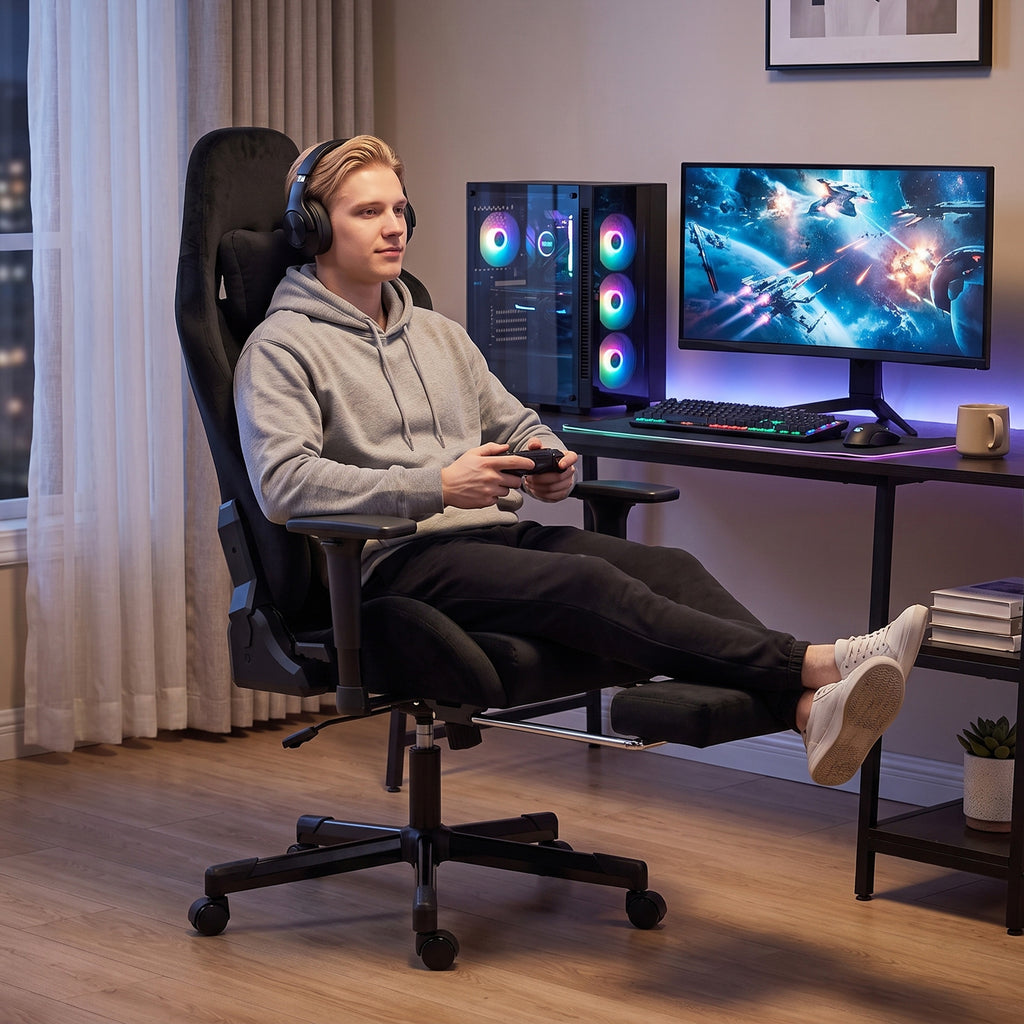 Chaise Gaming Ergonomique Massante et Coussin Lombaire Chauffant, Fauteuil Gaming Inclinable en Lin, – product view 4 | SeeMyMails Marketplace